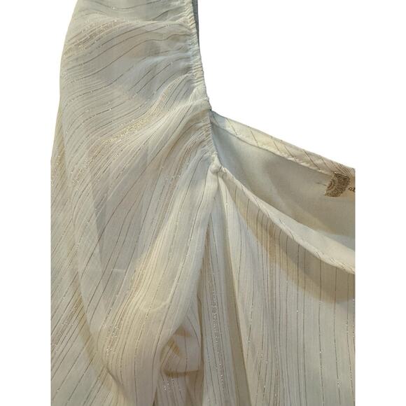 Altar'd State White Cream Puff Sleeve Gold Trim Dress M - Picture 4 of 7